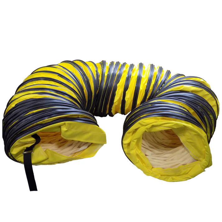 Yellow and black flexible hose on a white background