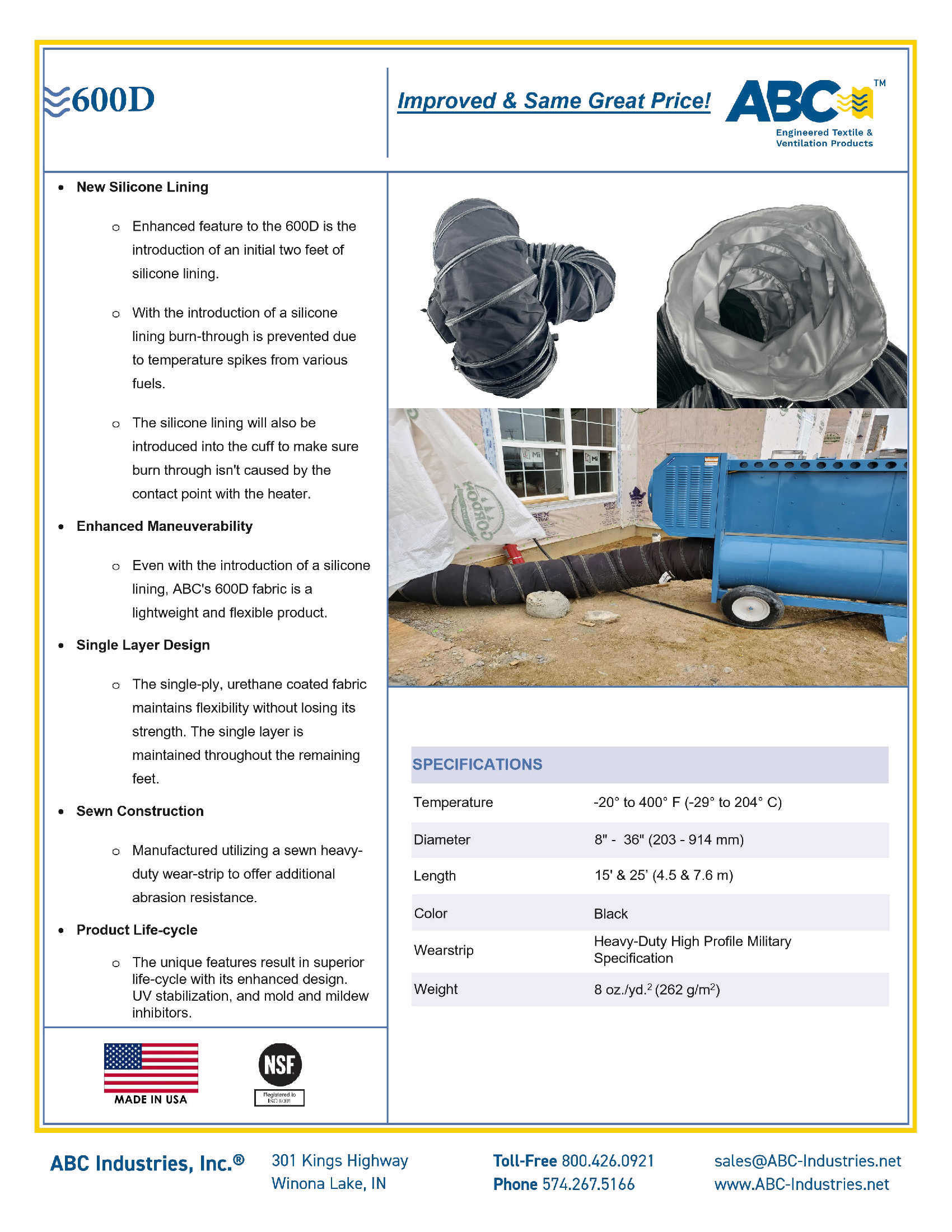 ABC 600D Flexible heating Duct Hose 